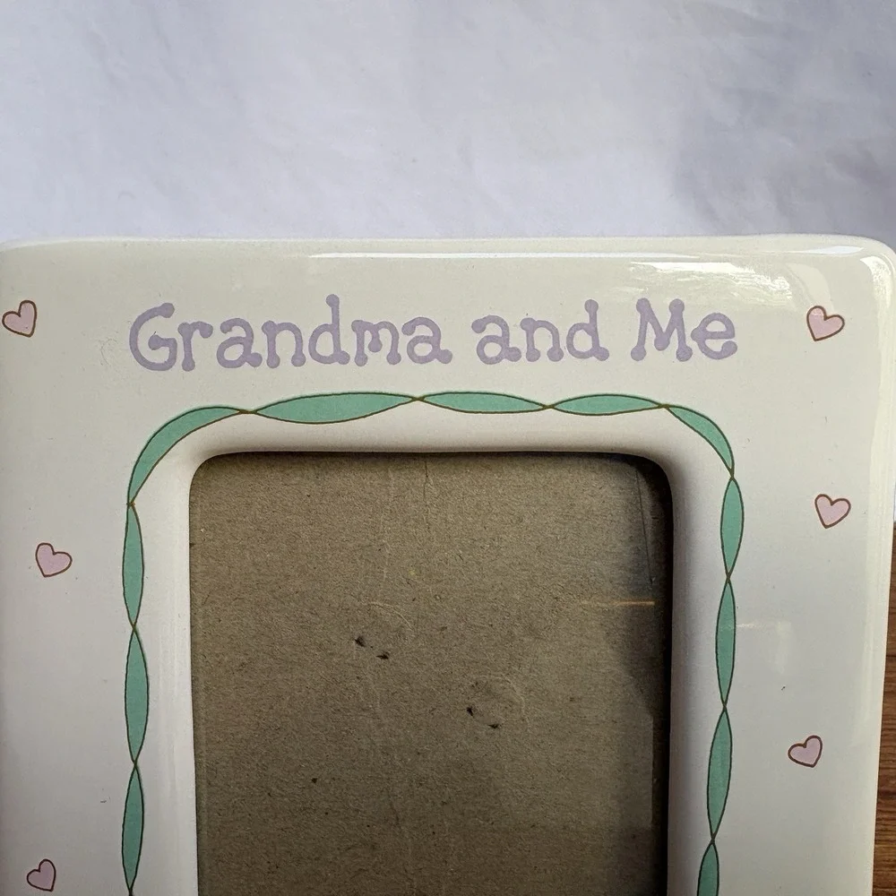 Vintage Russ Grandma and Me Ceramic Photo Picture Frame Teddy Bear Hearts